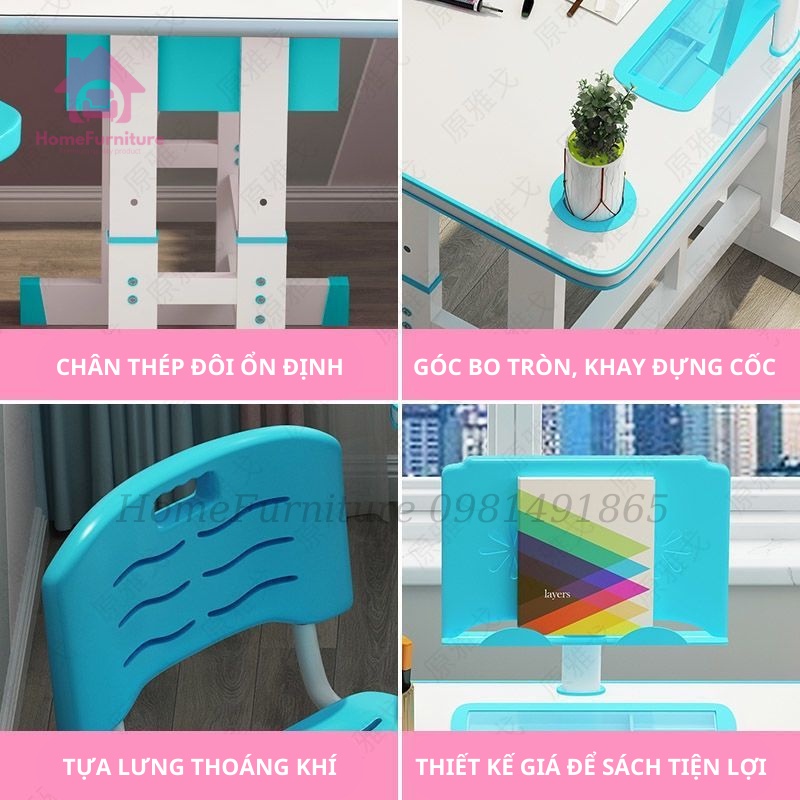 Bộ bàn ghế học sinh K11 - Bộ bàn học cho bé chống cận chống gù điều chỉnh được độ cao Home Furniture