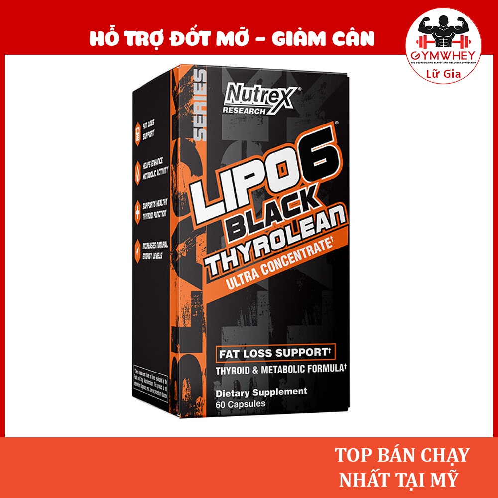 Viên Uống Nutrex Lipo 6 Black Thyrolean Hỗ Trợ Chức Năng Tuyến Giáp Giúp Giảm Cân Giảm Mỡ Hiệu Quả (60 Viên) - Từ Mỹ
