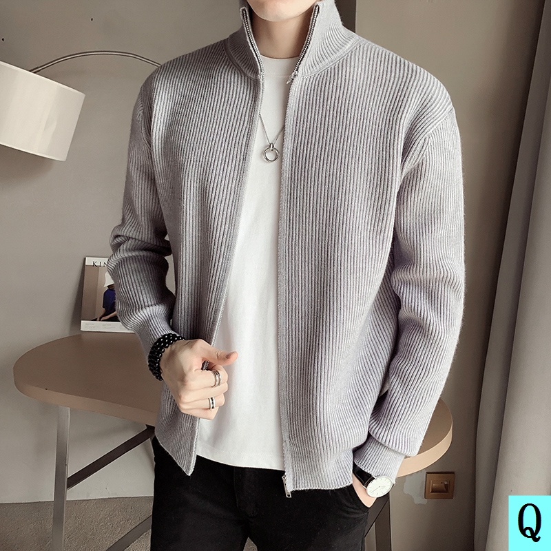 Áo Khoác Cardigan Dệt Kim Mỏng Màu Trơn Tay Dài Có Khóa Kéo Phong Cách Hàn Quốc Thời Trang Xuân Thu 2022 Mới Cho Nam