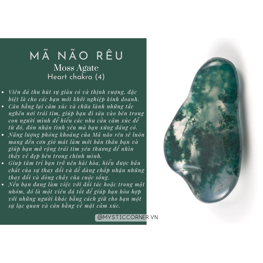 Mã não rêu (Moss Agate) tự nhiên dùng thanh tẩy Tarot, Reiki, thiền định