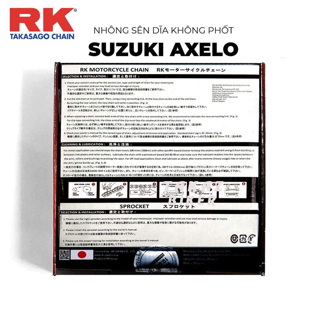 Nhông sên dĩa RK xe Axelo thương hiệu JAPAN Hàng made in Malaysia