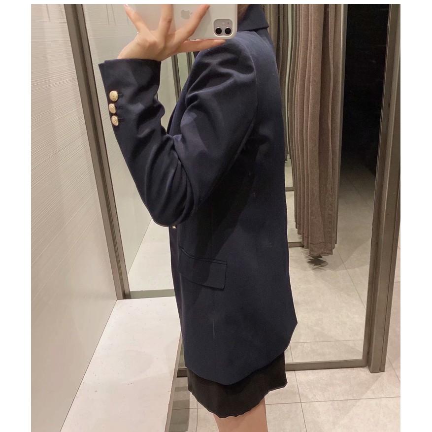 ÁO KHOÁC ZARA NỮ BLAZER CÀI KHUY KIM LOẠI MÀU XANH BIỂN | BigBuy360 - bigbuy360.vn