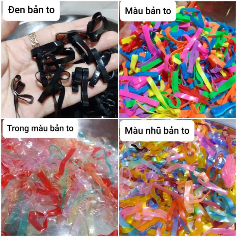 100 gam thun cột tóc bản to (đen/màu/trong/nhũ)