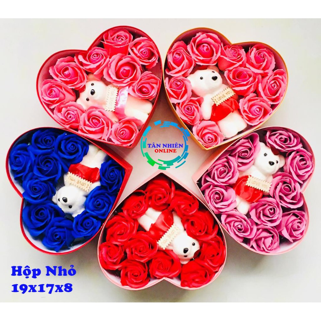 Quà tặng valentine hộp hoa hồng sáp hình trái tim, kèm gấu siêu đẹp đủ màu sắc, kích thước, món quà sinh nhật