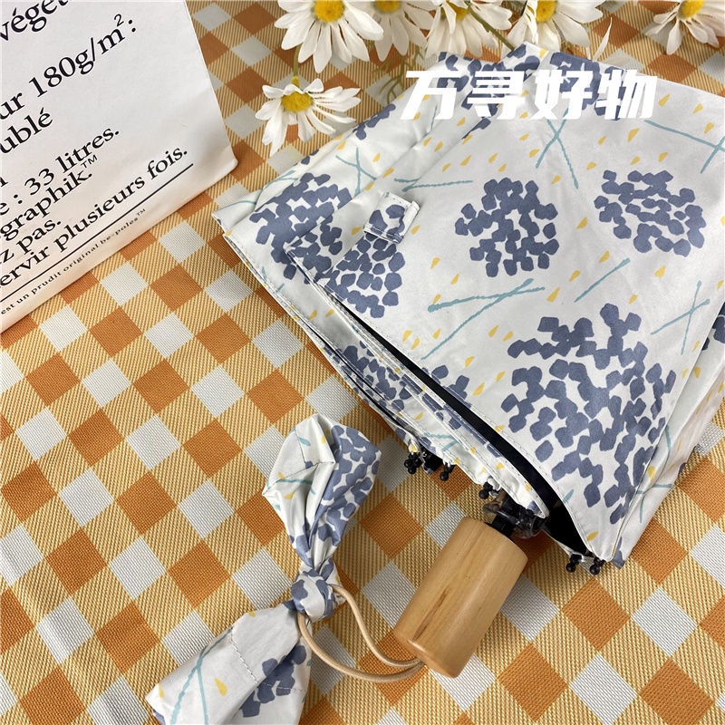 Ô Dù Chống Tia UV In Hình Mưa Siêu Nhẹ Có Túi Đựng Màu Đen Phong Cách Nhật Hàn Độc Đáo Tiện Dụng