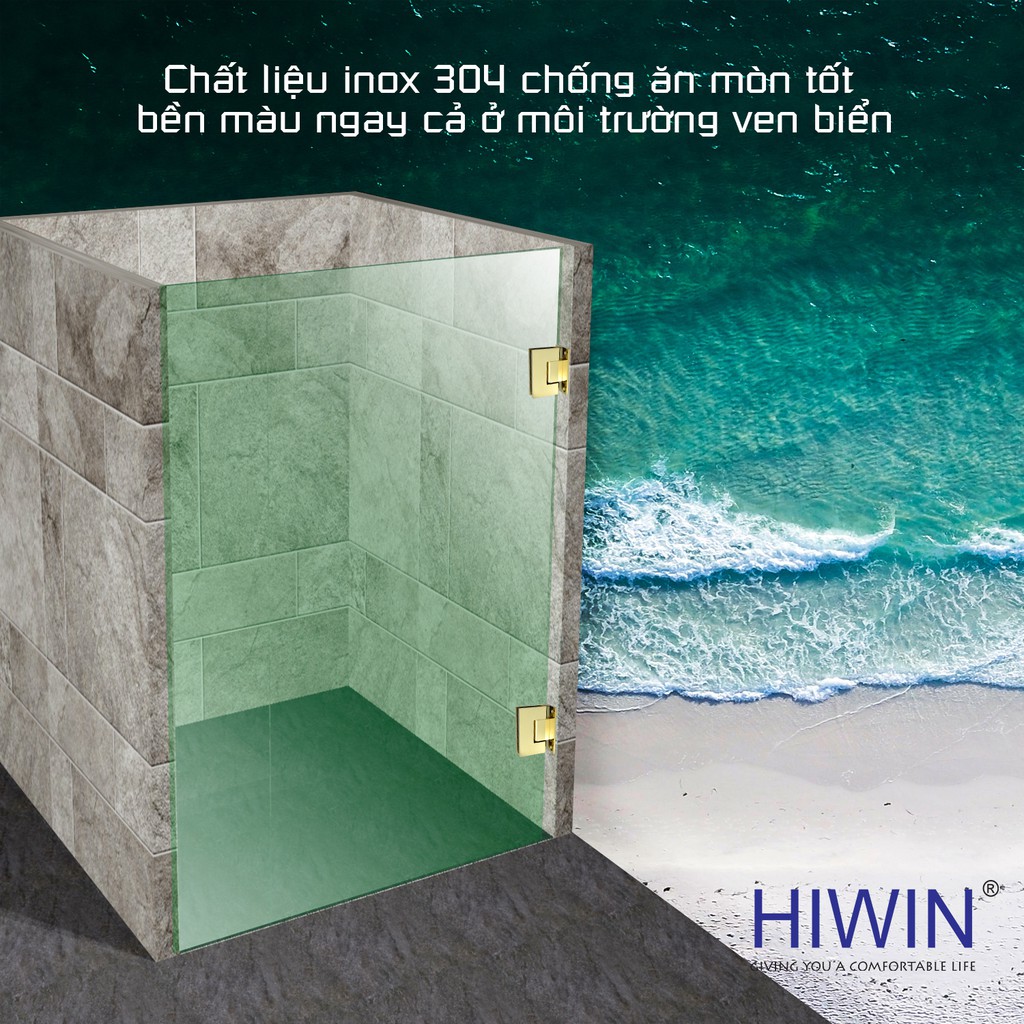 Bản lề 90 độ kính tường cabin tắm cạnh thẳng inox 304 mạ vàng cao cấp Hiwin HG-009