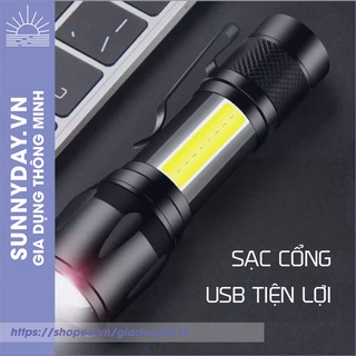 Đèn pin siêu sáng mini bin sạc điện usb bóng led xpe cob có zoom chống nước cầm tay chuyên dụng Sunnyday.vn