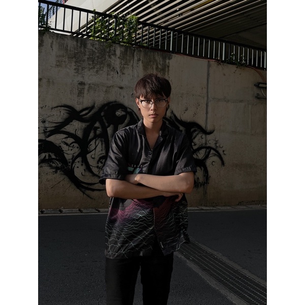 Áo Sơ Mi Unisex Form Rộng Satin TeeHolic In Hình Racing Màu Đen