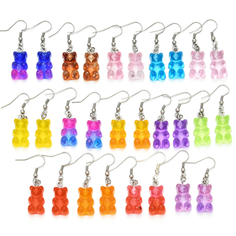 Statement Minimalist Dangle Earring Jelly Polychromatic Gummy Bear Drop Earrings Fashion Ear Stud Earings for Women