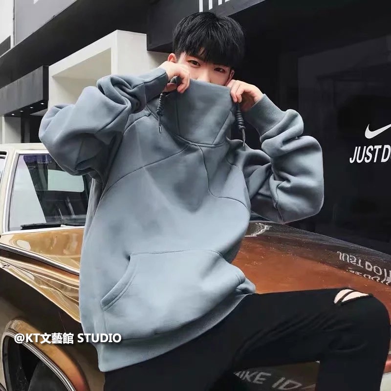 Áo Hoodie Dài Tay Cổ Cao Với Thiết Kế Trơn Màu Xinh Xắn