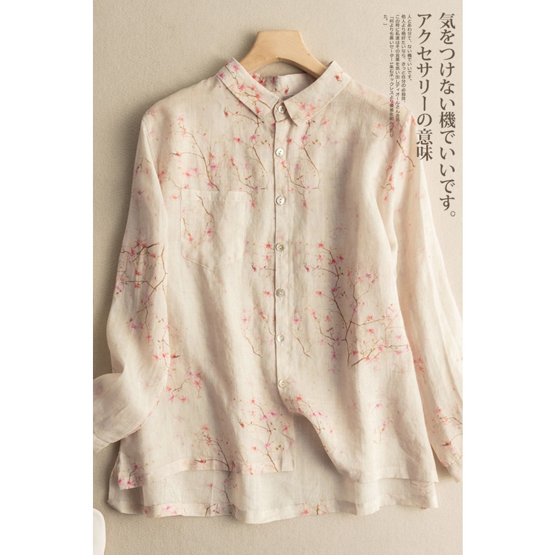Ice tops floral cotton linen long-sleeved shirt linen foreign trade export big brand discount