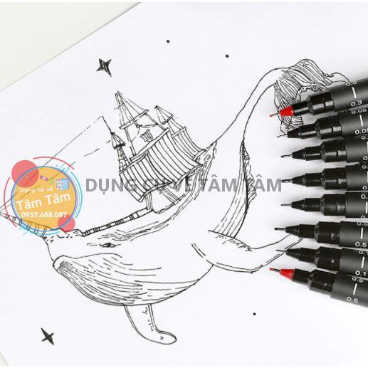 [ TÂM TÂM ]-Bút vẽ kỹ thuật Uni Pin, Bút line đi nét Uni pin màu xanh dương và Uni Pin màu đỏ-