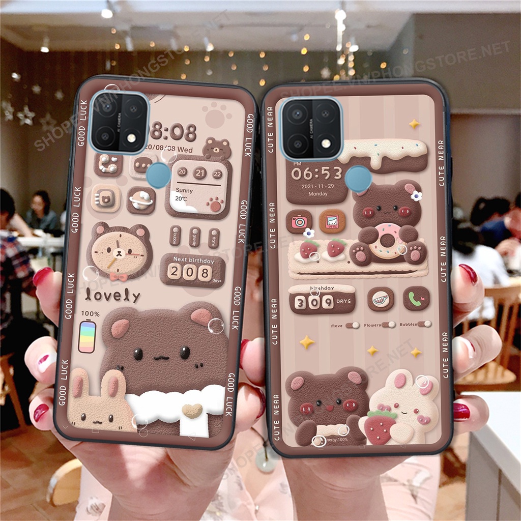 Ốp lưng Oppo A15 / A15s in họa tiết caro, mẫu gấu cực đáng yêu / ốp gấu cute giá rẻ siêu bền
