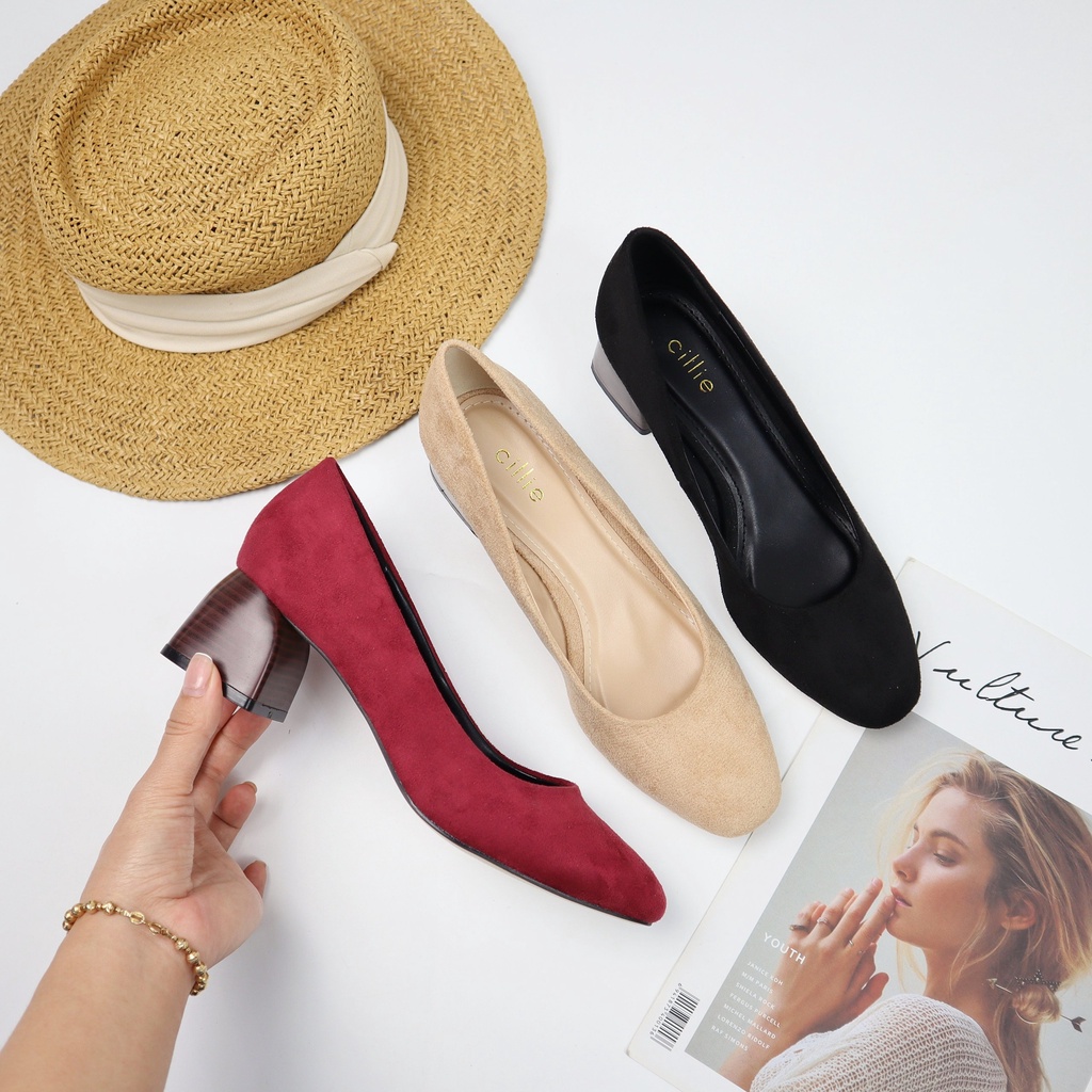 Giày cao gót nữ da lộn mũi vuông cao 5cm 1219