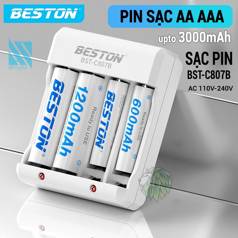 Sạc Pin AA AAA C807B Beston Kèm Pin Sạc Dung Lượng Cao Dùng Cho Micro, Remote, Đồ Chơi Trẻ Em, Loa, Đèn Pin