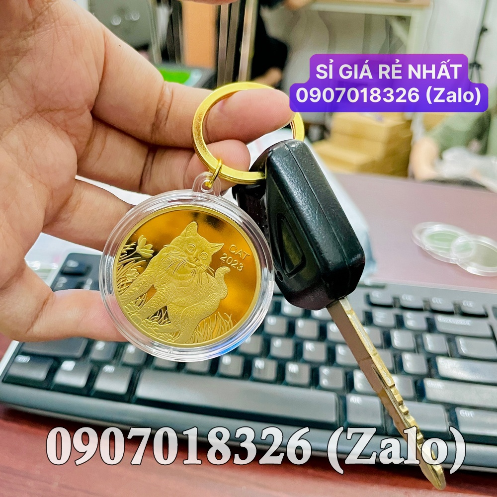 Móc treo balo, chìa khóa Xu Hình Con Mèo Vàng từ Úc lì xì Tết sang trọng
