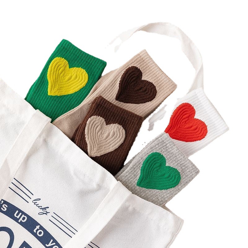 Vớ Cotton Họa Tiết Trái Tim Lớn Nhiều Màu Sắc Phong Cách Preppy Dễ Phối Đồ Cho Nữ