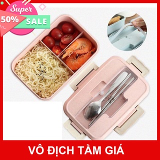 Hộp cơm lúa mạch 3 ngăn kèm đũa thìa