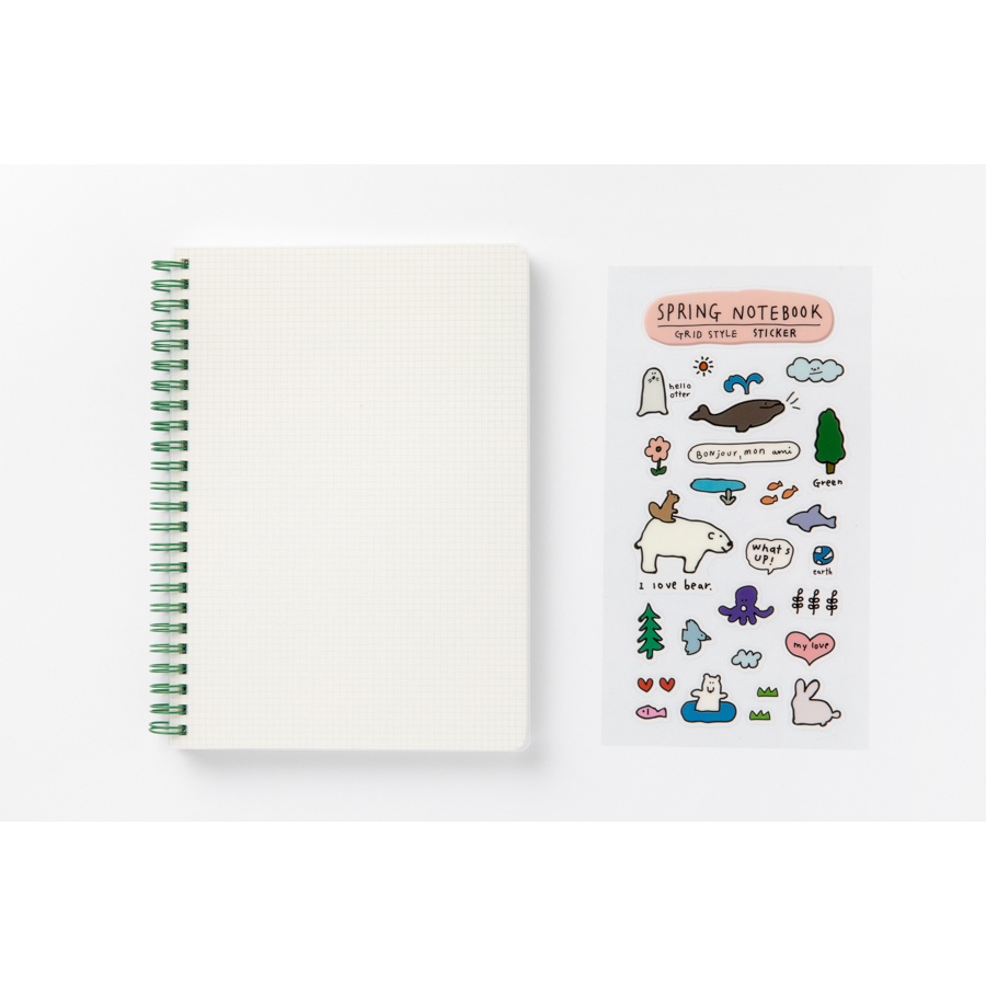 Sổ Ghi Chú ARTBOX Hàn Quốc Bìa PP Trong Suốt Đóng Gáy Lò Xo Giấy Kẻ Ô Vuông Kèm Sticker Dễ Thương