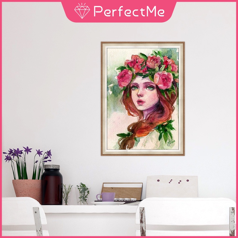 Tranh Đính Đá 5D Tự Làm Hình Cô Gái Và Hoa 30x40cm Trang Trí Tường Nhà