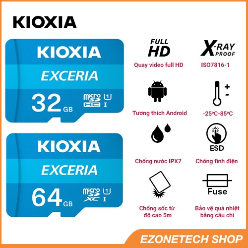 Thẻ Nhớ MicroSD Kioxia Toshiba Exceria Tốc Độ 100Mb/s Class 10 Chính Hãng