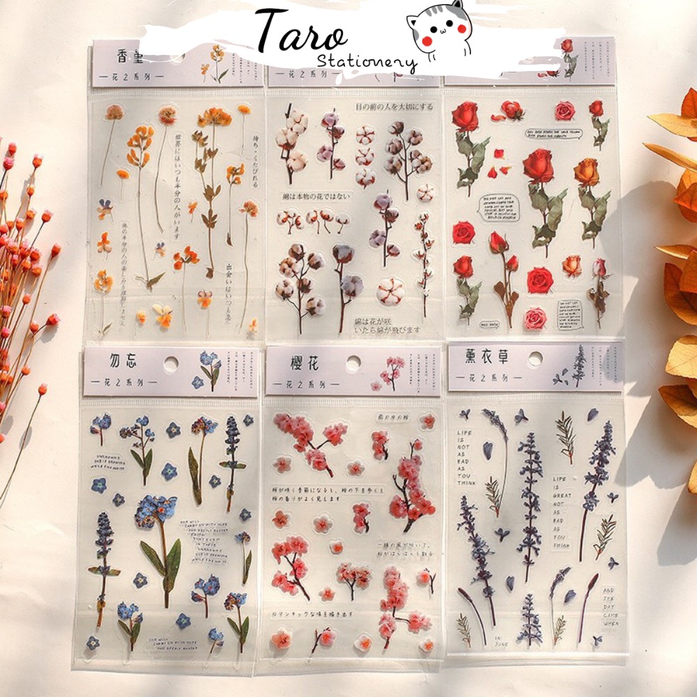 Sticker hoa khô vintage DIY trang trí sổ bullet journal S02 Taro Stationery
