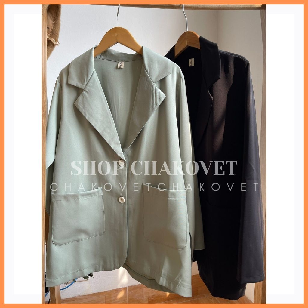Áo khoác blazer nữ tay dài màu trơn AB.895, kiểu áo blazer nữ vest nữ khoác ngoài 1 lớp 2 cúc dọc túi tròn vải chéo thái