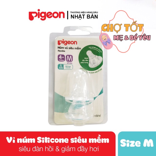 VỈ 2 NÚM VÚ PIGEON SIÊU MỀM CỔ HẸP ĐỦ SIZE S,M,L,Y