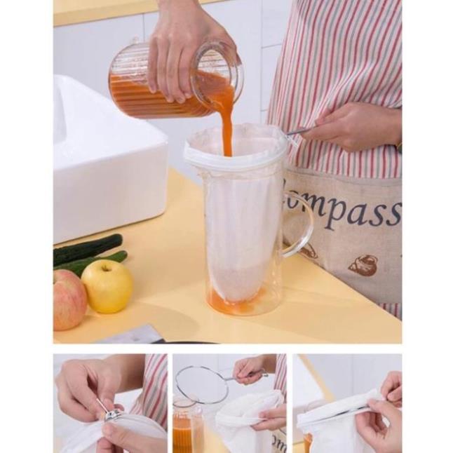 Túi lọc sữa hạt, túi lọc trà có quai inox có 3 kích thước Sai số kích thước +/-1cm.Vợt lọc trà vải , quai T268H