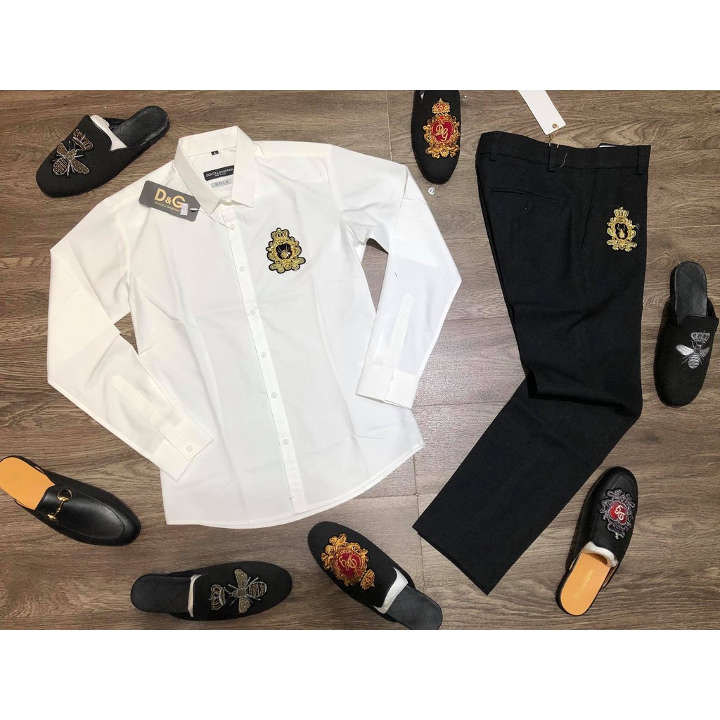 Sơ mi Quần Âu họa tiết 1 Bộ quần tây - áo dài trắng thêu họa tiết kimsa trẻ trung ,hiện đại chất liệu co giãn ôm body