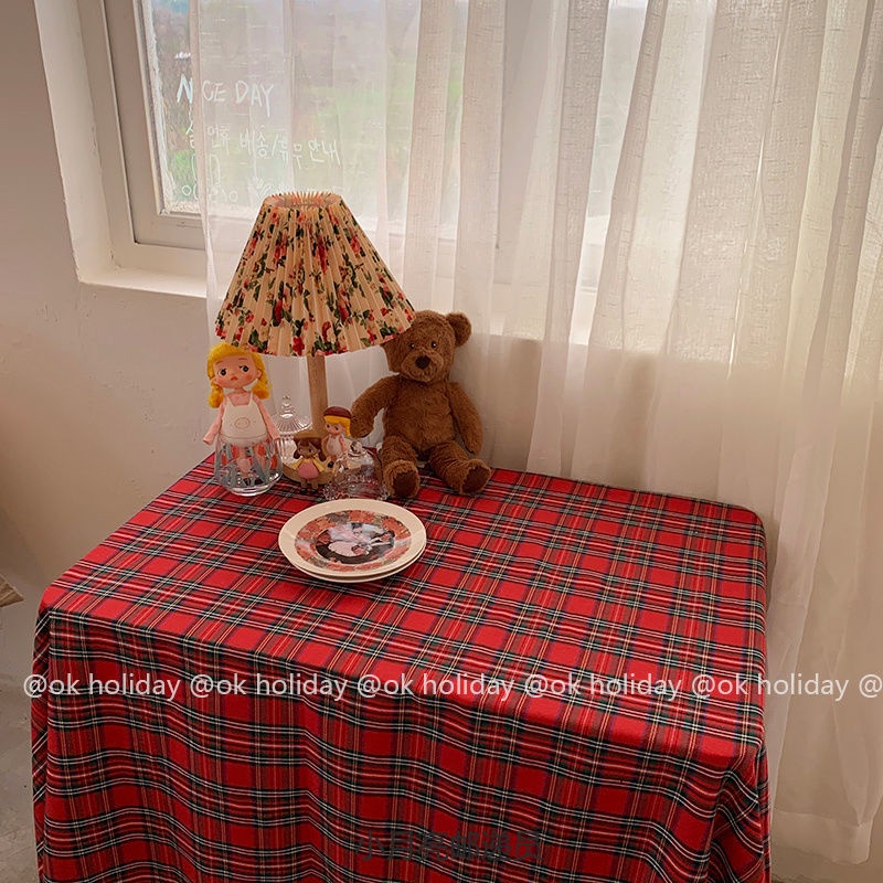 Khăn trải bàn họa tiết ca rô đỏ/ hồng phong cách Pháp trang trí nhà hàng