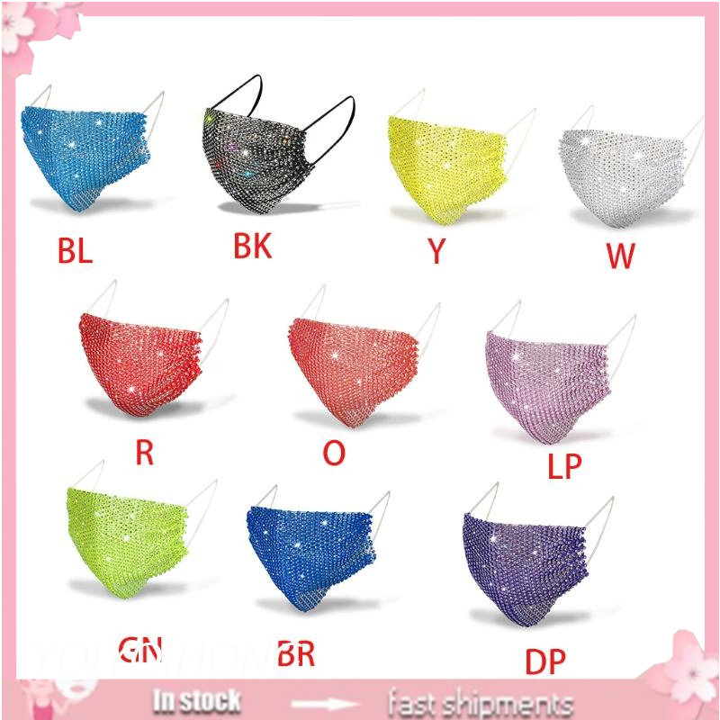 [Hàng mới về] Khẩu trang lưới màu kẹo neon đính đá pha lê lấp lánh cho nữ