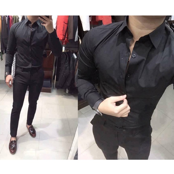 Áo Sơ Mi Đen Chất Lụa Mềm Mịn Ít Nhăn | BigBuy360 - bigbuy360.vn