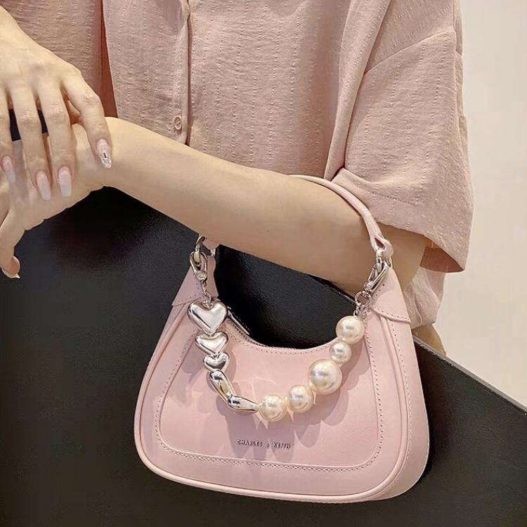 Túi xách nữ, Túi xách kẹp nách, Túi đeo chéo nữ đẹp Mini CNK màu hồng hạt ngọc đính kèm nơ Keelin Shop - T107