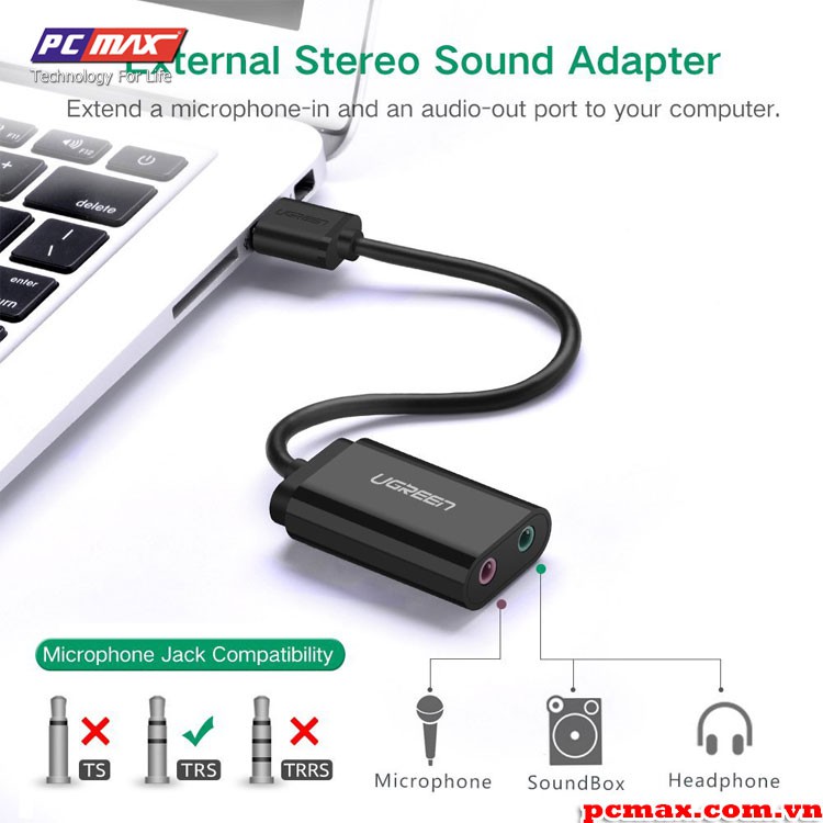 Card sound USB 2.0 to Audio 3.5mm Ugreen 30724 30143 - Hàng chính hãng