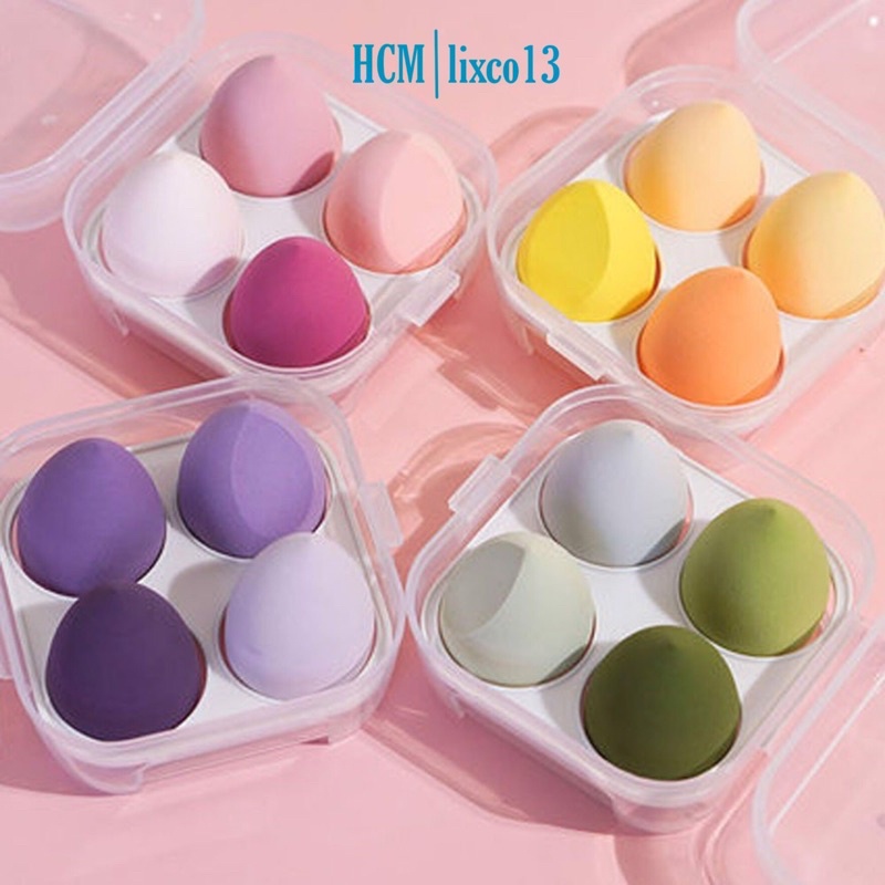 Hộp 4 Mút Tán Kem Nền Hình Giọt Nước, Mút Trang Điểm Tiện Dụng