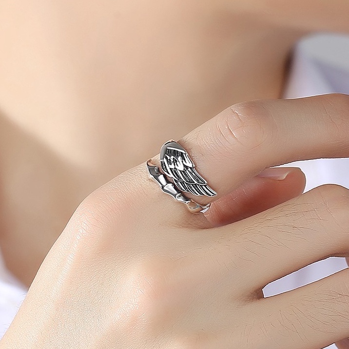 Nhẫn Nam Phong Cách Cá Tính SAZ Màu Bạc Đẹp Cao Cấp - Nhân Nam Họa tiết Cánh Titan - Nhẫn Angel