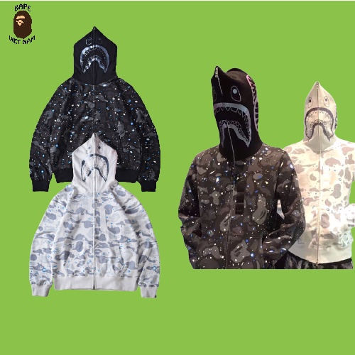 Áo Jacket Bape Shark Galaxy SS2022, Áo Hoodie Bape Cá mập fullzip 2 màu Đen, Trắng BapeVN