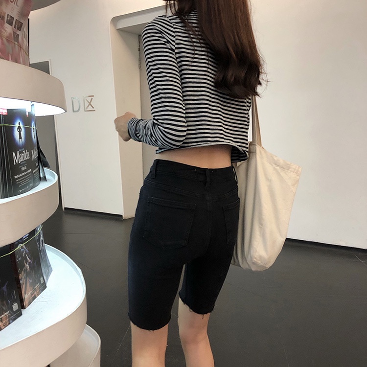 Quần short jean nữ lưng cao ZENA cạp cao vải bò giấy co giãn Q41