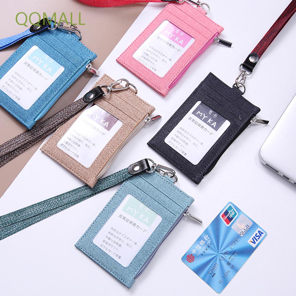 QQMALL Women Men Card Holder With Neck Strap Business Credit Card Holder ID Badge Case Slim Wallet Fashion Cowboy Leather Casual Lanyard/Multicolor