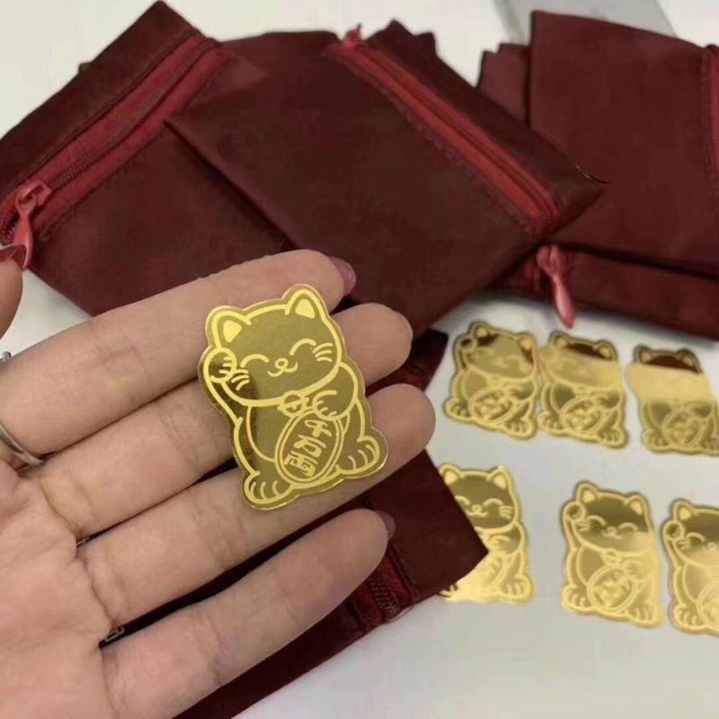 Mèo Thần Tài Mạ Vàng Chiêu Tài Lộc Dán Điện Thoại, Để Trong Ví Tiền T2