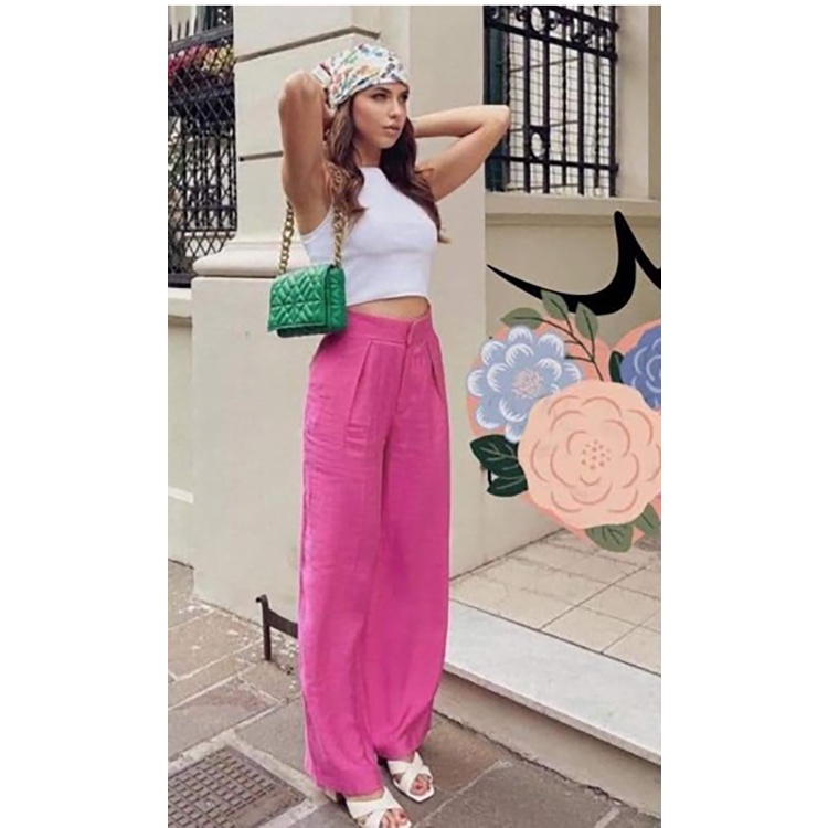 Zara Quần Dài Ống Rộng Lưng Cao Thời Trang Mùa Xuân Thanh Lịch 7385577