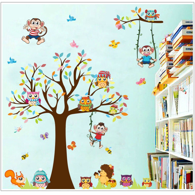 Decal dán tường tranh dán trang trí phòng bé yêu hình các con vật dễ thương, ngộ nghĩnh vừa học vừa chơi AmyShop DB085