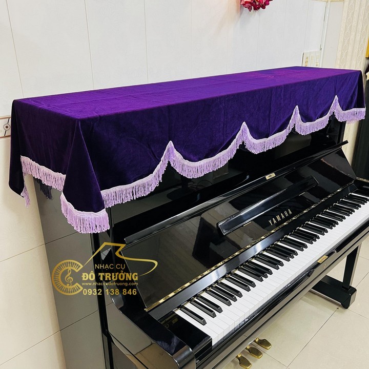 Khăn Phủ Đàn Piano Cơ nhung Tím tua rua tím