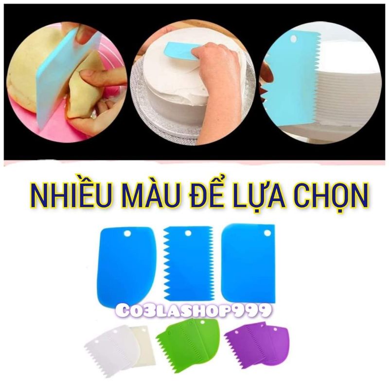 Bộ 3 dao nhựa cắt bột, vét kem, tạo vân làm bánh