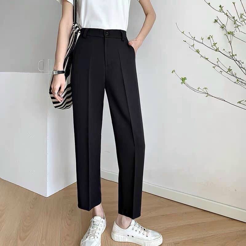 Quần baggy vải nữ ống đứng, cạp cao, đủ size, chất vintex Hàn đẹp