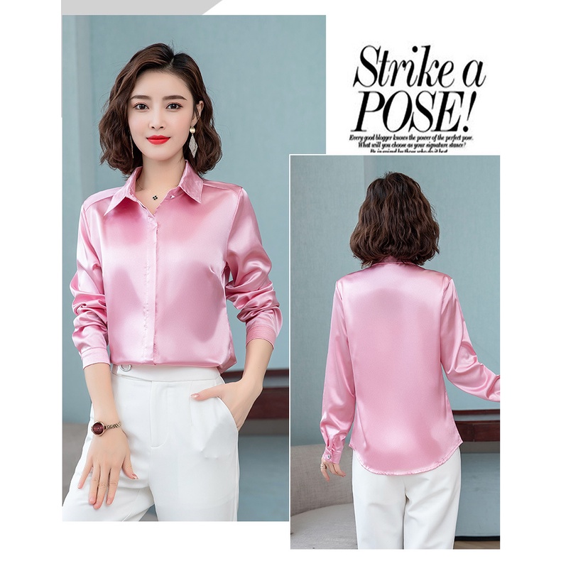 Áo Sơ Mi Nữ Công Sở Màu Hồng Cổ Đức CHIPY Kiểu Hàn Quốc Vintage Ulzzang Form Rộng Dài Tay Đẹp Chất Lụa Cao Cấp A2V | BigBuy360 - bigbuy360.vn