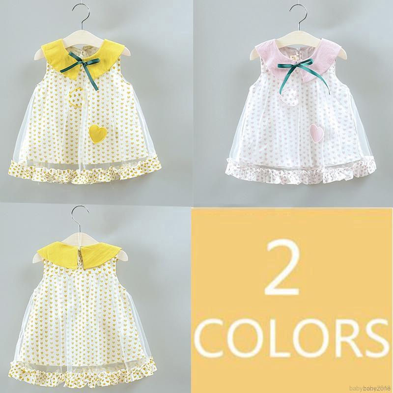 Đầm xòe không tay họa tiết trái tim xinh xắn cho bé gái