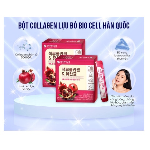 [Made in Korea] Hộp 30 Gói Bột Collagen Uống Lựu Đỏ Bio Cell Hàn Quốc Chính Hãng