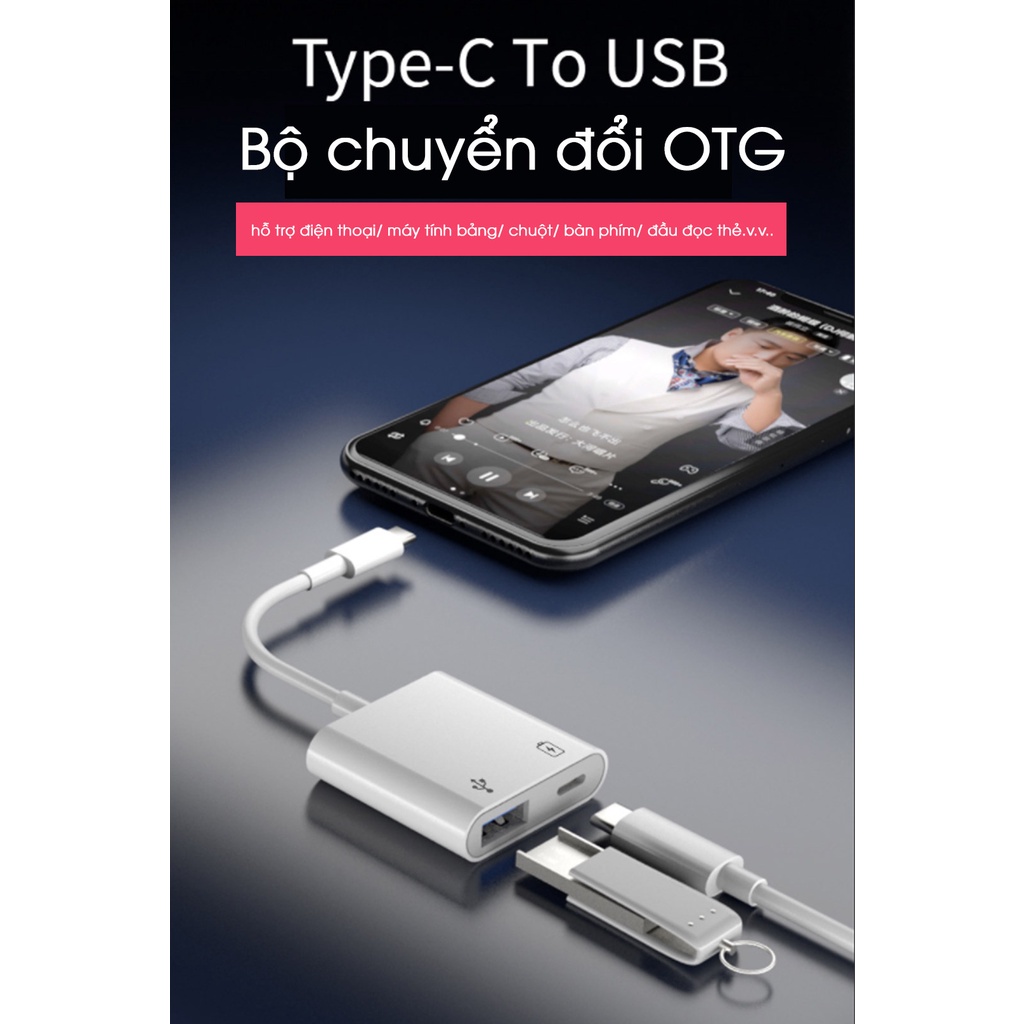 Cáp OTG USB Type C to USB 3.0 kèm lỗ sạc pin Hàng chính hãng